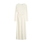 Totême Long-sleeve slouch waist dress in Macadamia - Dresses - Scandinavian Minimalist Luxury at Luxury Shoes 
