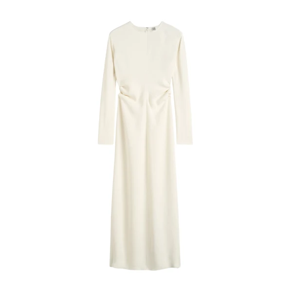 Totême Long-sleeve slouch waist dress in Macadamia - Dresses - Scandinavian Minimalist Luxury at Luxury Shoes 