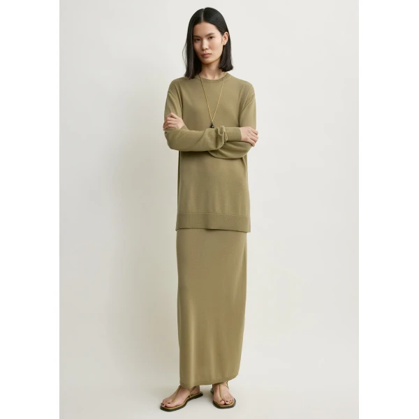 Totême Long-sleeve tee knit in Desert - Knitwear - Scandinavian Minimalist Luxury at Luxury Shoes 