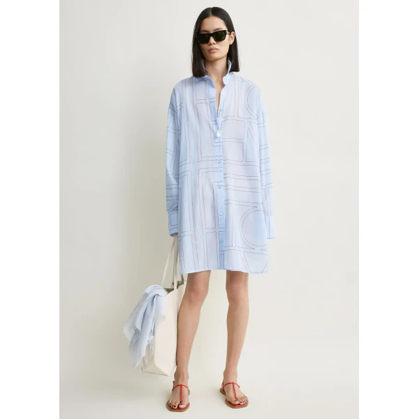 Totême Long summer shirt in Sky / Red - Dresses - Scandinavian Minimalist Luxury at Luxury Shoes 