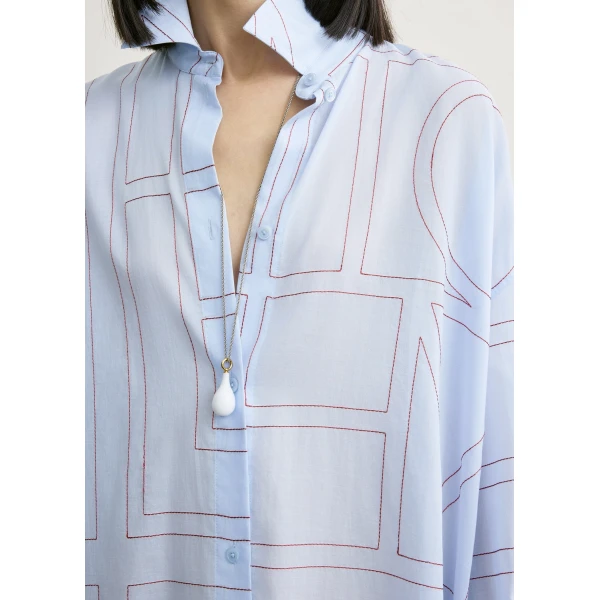 Totême Long summer shirt in Sky / Red - Dresses - Scandinavian Minimalist Luxury at Luxury Shoes 