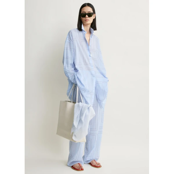 Totême Long summer shirt in Sky / Red - Dresses - Scandinavian Minimalist Luxury at Luxury Shoes 