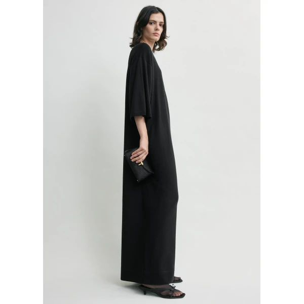 Totême Merino knit tee dress in Black - Dresses - Scandinavian Minimalist Luxury at Luxury Shoes 