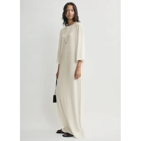 Totême Merino knit tee dress in Ecru - Dresses - Scandinavian Minimalist Luxury at Luxury Shoes 
