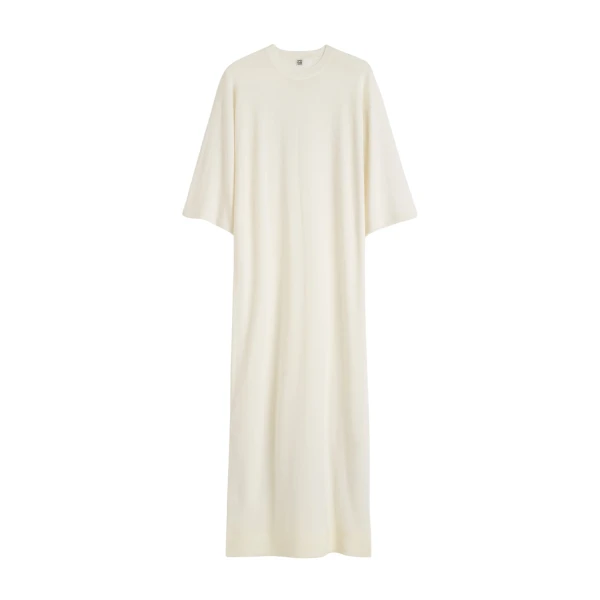Totême Merino knit tee dress in Ecru - Dresses - Scandinavian Minimalist Luxury at Luxury Shoes 