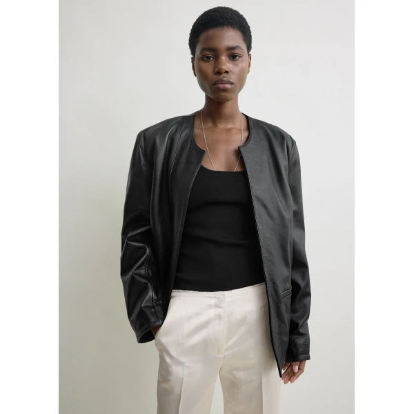 Totême Minimal biker jacket in Black - Jackets - Scandinavian Minimalist Luxury at Luxury Shoes 