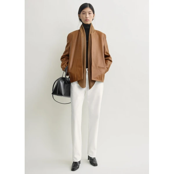 Totême Minimal biker jacket in Copper - Jackets - Scandinavian Minimalist Luxury at Luxury Shoes 