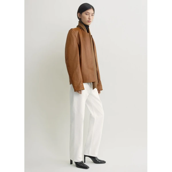 Totême Minimal biker jacket in Copper - Jackets - Scandinavian Minimalist Luxury at Luxury Shoes 