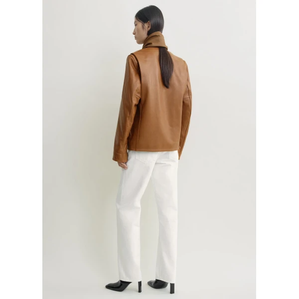 Totême Minimal biker jacket in Copper - Jackets - Scandinavian Minimalist Luxury at Luxury Shoes 