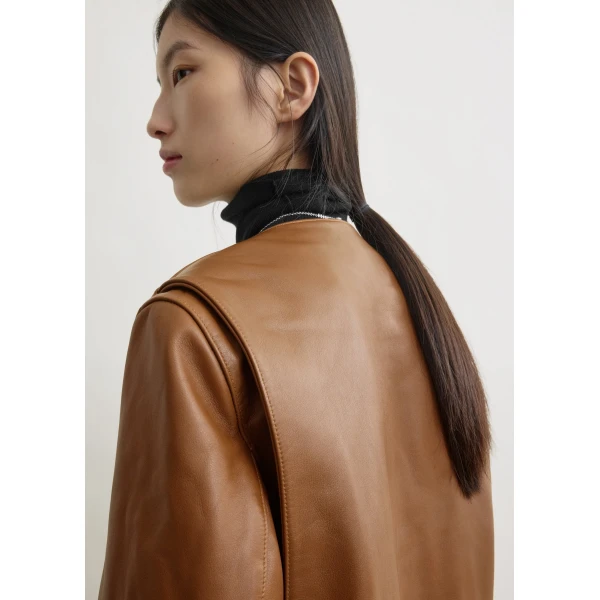 Totême Minimal biker jacket in Copper - Jackets - Scandinavian Minimalist Luxury at Luxury Shoes 