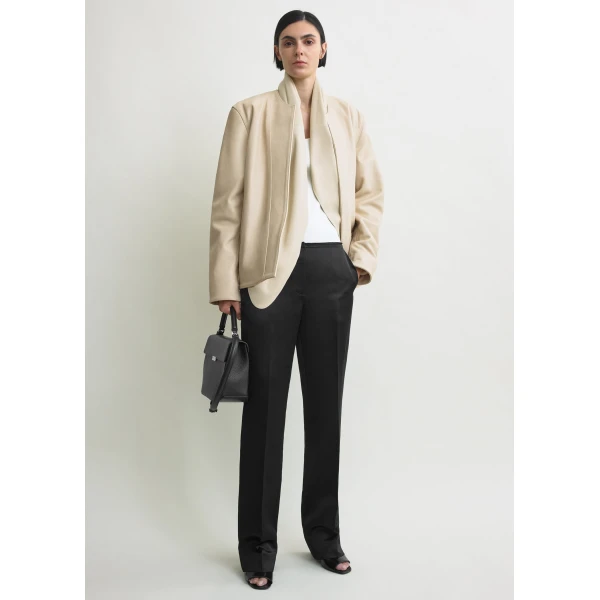 Totême Minimal biker jacket in Stone - Jackets - Scandinavian Minimalist Luxury at Luxury Shoes 