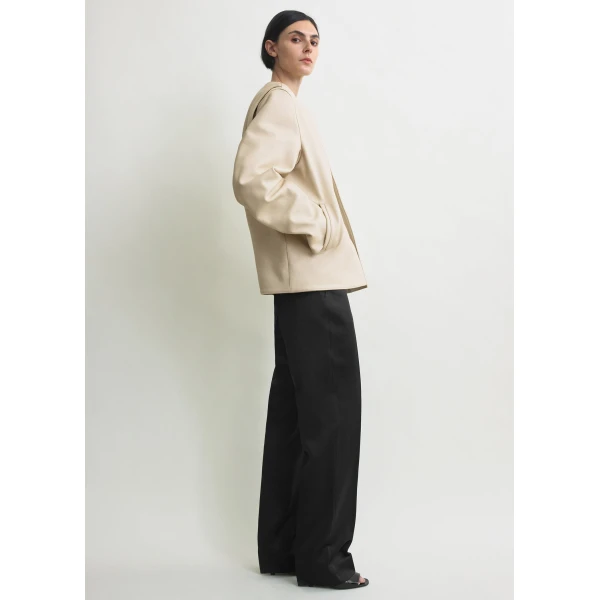 Totême Minimal biker jacket in Stone - Jackets - Scandinavian Minimalist Luxury at Luxury Shoes 