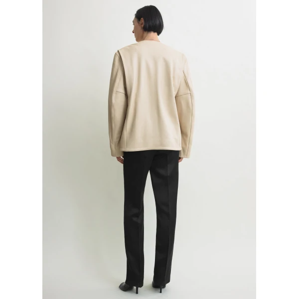 Totême Minimal biker jacket in Stone - Jackets - Scandinavian Minimalist Luxury at Luxury Shoes 