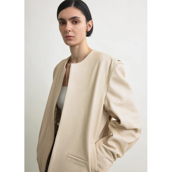 Totême Minimal biker jacket in Stone - Jackets - Scandinavian Minimalist Luxury at Luxury Shoes 