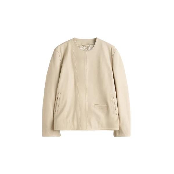 Totême Minimal biker jacket in Stone - Jackets - Scandinavian Minimalist Luxury at Luxury Shoes 