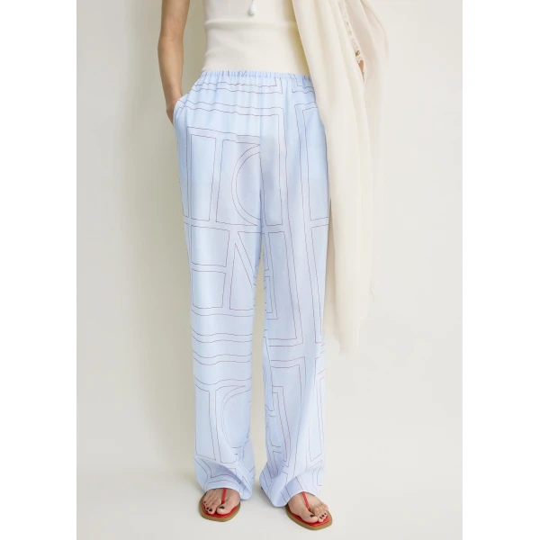 Totême Monogram cotton-blend pj bottoms in Sky - Pants - Scandinavian Minimalist Luxury at Luxury Shoes 