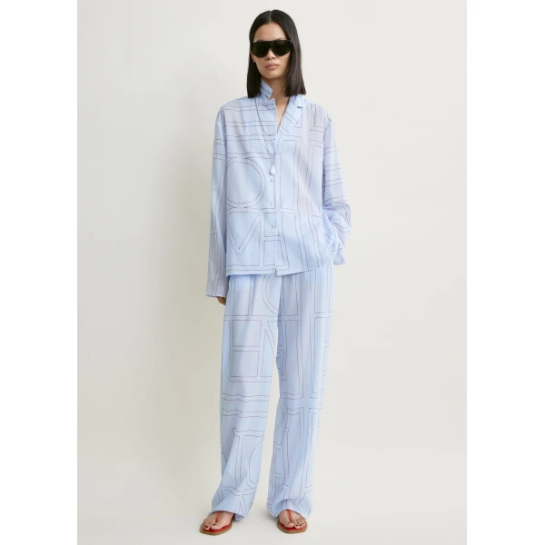 Totême Monogram cotton-blend pj top in Sky - Tops - Scandinavian Minimalist Luxury at Luxury Shoes 