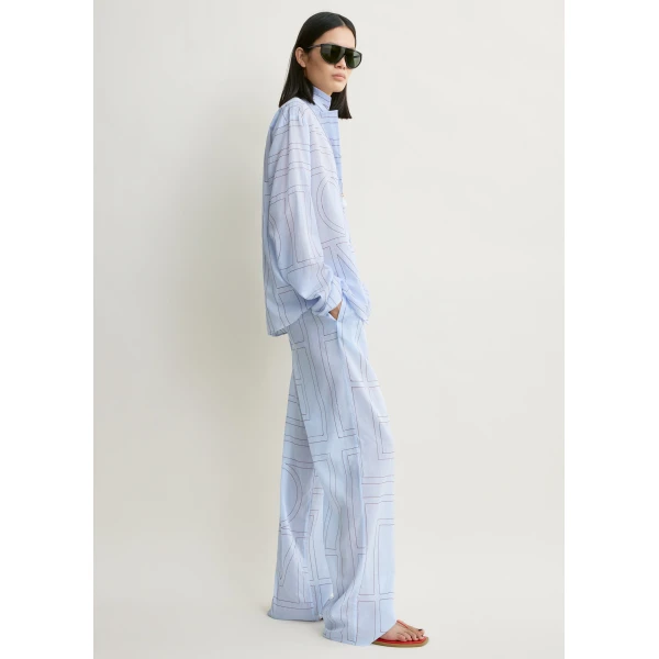 Totême Monogram cotton-blend pj top in Sky - Tops - Scandinavian Minimalist Luxury at Luxury Shoes 