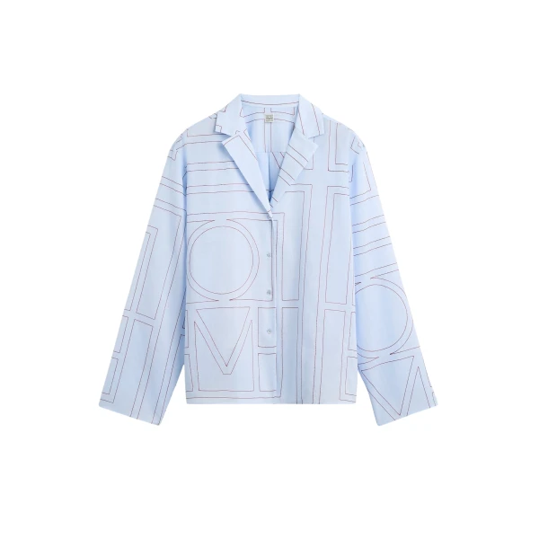 Totême Monogram cotton-blend pj top in Sky - Tops - Scandinavian Minimalist Luxury at Luxury Shoes 