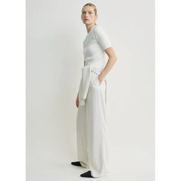 Totême Monogram flannel pj bottoms in Ecru - Pants - Scandinavian Minimalist Luxury at Luxury Shoes 