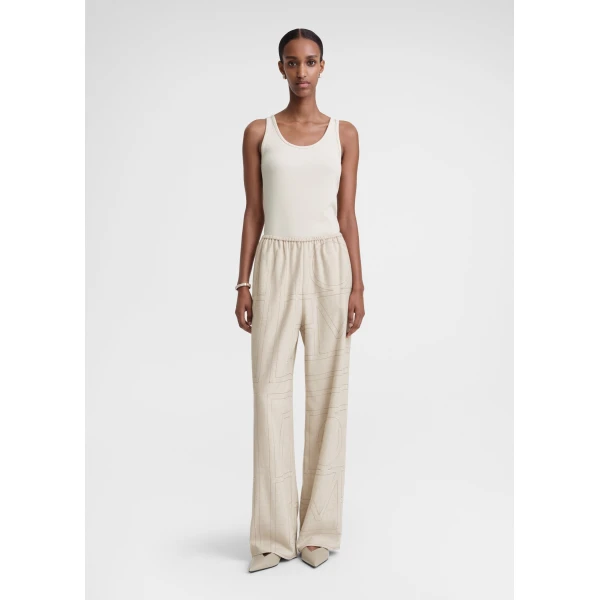 Totême Monogram flannel pj bottoms in Light beige melange - Pants - Scandinavian Minimalist Luxury at Luxury Shoes 