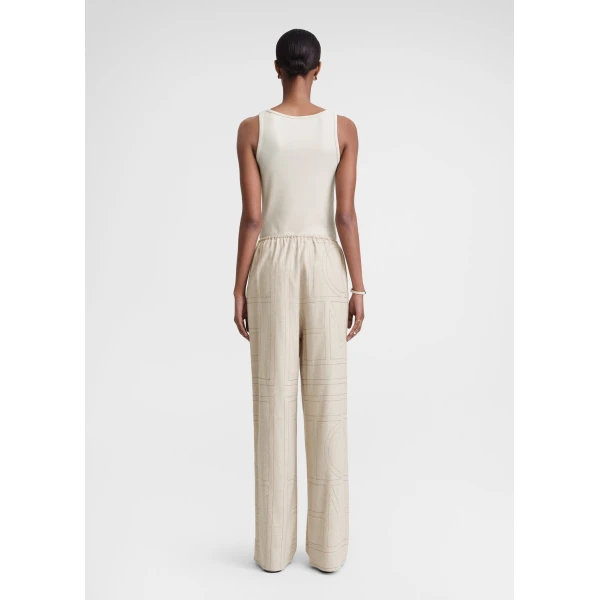Totême Monogram flannel pj bottoms in Light beige melange - Pants - Scandinavian Minimalist Luxury at Luxury Shoes 