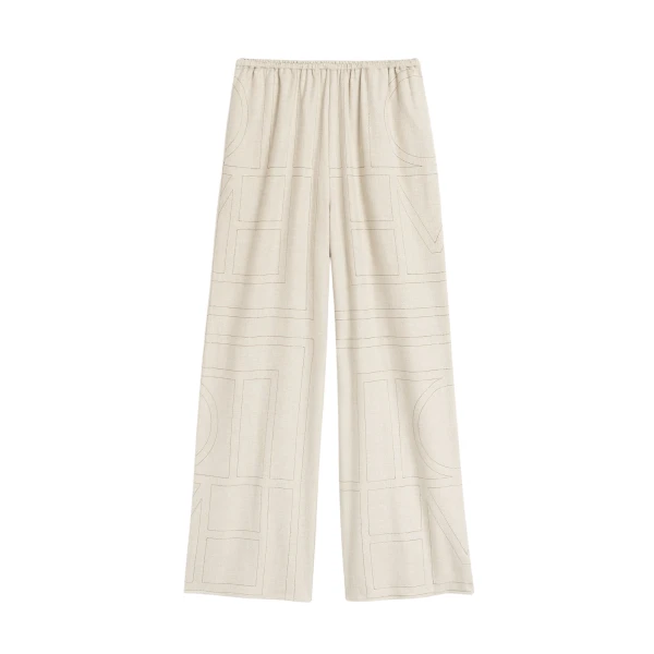 Totême Monogram flannel pj bottoms in Light beige melange - Pants - Scandinavian Minimalist Luxury at Luxury Shoes 