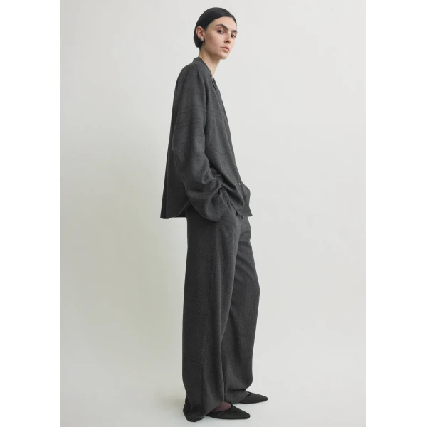 Totême Monogram flannel pj top charcoal in Charcoal melange - Tops - Scandinavian Minimalist Luxury at Luxury Shoes 