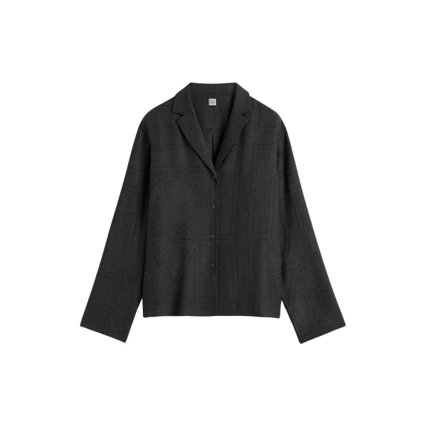 Totême Monogram flannel pj top charcoal in Charcoal melange - Tops - Scandinavian Minimalist Luxury at Luxury Shoes 