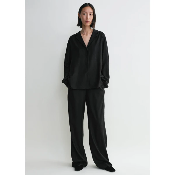 Totême Monogram flannel pj top in Black - Tops - Scandinavian Minimalist Luxury at Luxury Shoes 