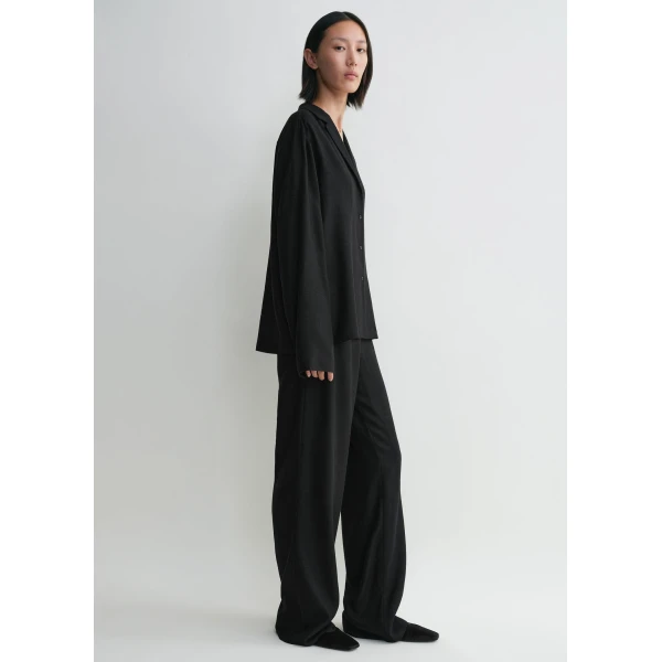 Totême Monogram flannel pj top in Black - Tops - Scandinavian Minimalist Luxury at Luxury Shoes 