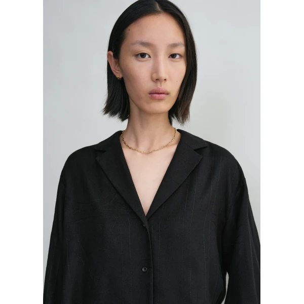 Totême Monogram flannel pj top in Black - Tops - Scandinavian Minimalist Luxury at Luxury Shoes 