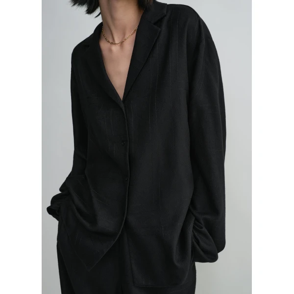 Totême Monogram flannel pj top in Black - Tops - Scandinavian Minimalist Luxury at Luxury Shoes 