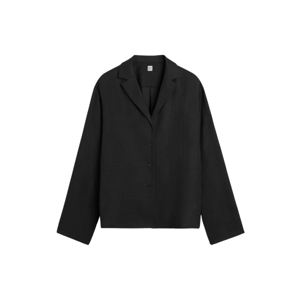 Totême Monogram flannel pj top in Black - Tops - Scandinavian Minimalist Luxury at Luxury Shoes 