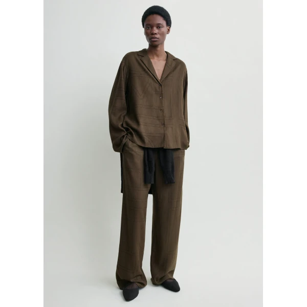 Totême Monogram flannel pj top in Dark brown - Tops - Scandinavian Minimalist Luxury at Luxury Shoes 