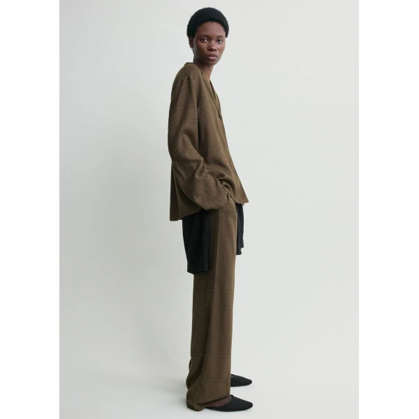 Totême Monogram flannel pj top in Dark brown - Tops - Scandinavian Minimalist Luxury at Luxury Shoes 