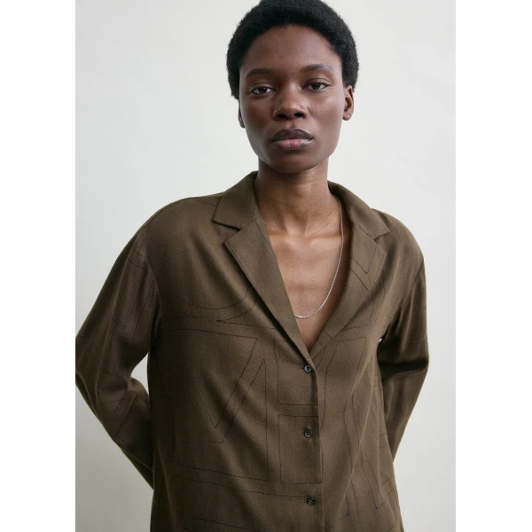 Totême Monogram flannel pj top in Dark brown - Tops - Scandinavian Minimalist Luxury at Luxury Shoes 