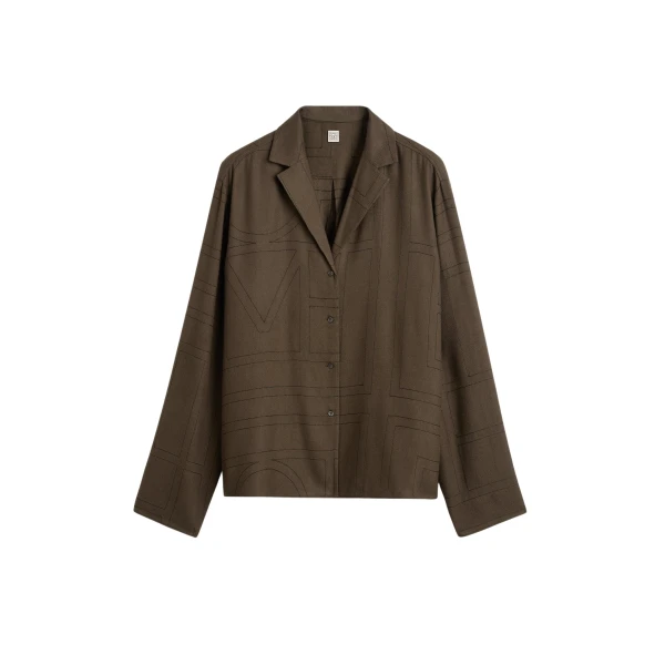 Totême Monogram flannel pj top in Dark brown - Tops - Scandinavian Minimalist Luxury at Luxury Shoes 