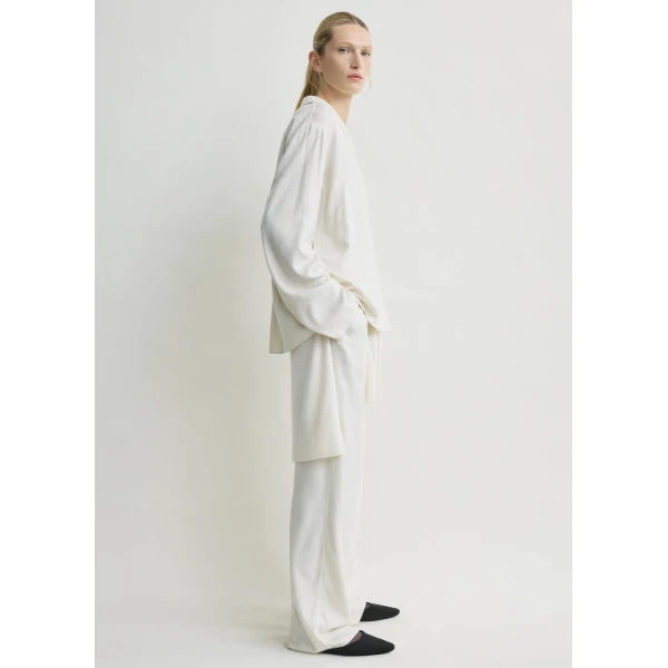 Totême Monogram flannel pj top in Ecru - Tops - Scandinavian Minimalist Luxury at Luxury Shoes 
