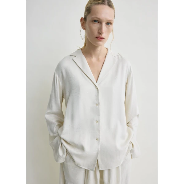Totême Monogram flannel pj top in Ecru - Tops - Scandinavian Minimalist Luxury at Luxury Shoes 