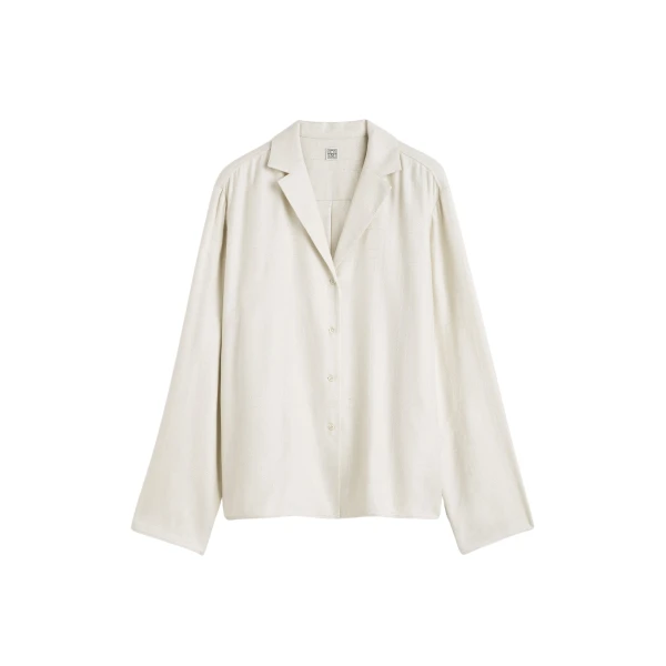 Totême Monogram flannel pj top in Ecru - Tops - Scandinavian Minimalist Luxury at Luxury Shoes 