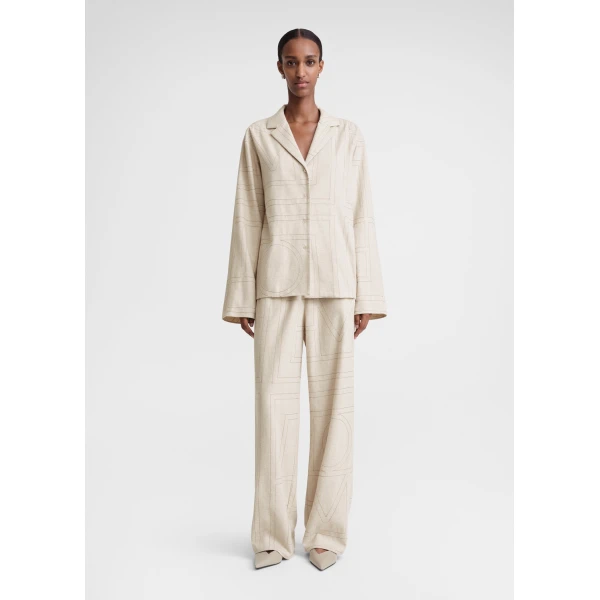Totême Monogram flannel pj top in Light beige melange - Tops - Scandinavian Minimalist Luxury at Luxury Shoes 