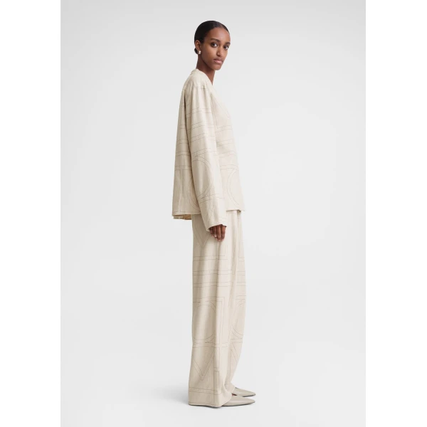 Totême Monogram flannel pj top in Light beige melange - Tops - Scandinavian Minimalist Luxury at Luxury Shoes 