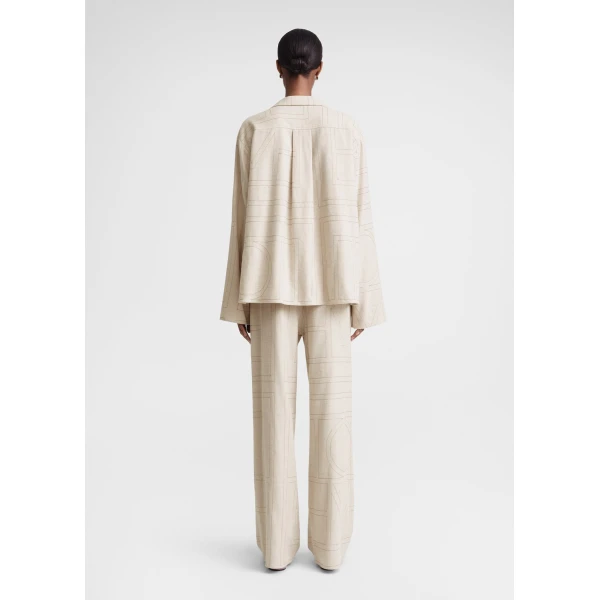 Totême Monogram flannel pj top in Light beige melange - Tops - Scandinavian Minimalist Luxury at Luxury Shoes 