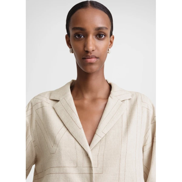 Totême Monogram flannel pj top in Light beige melange - Tops - Scandinavian Minimalist Luxury at Luxury Shoes 