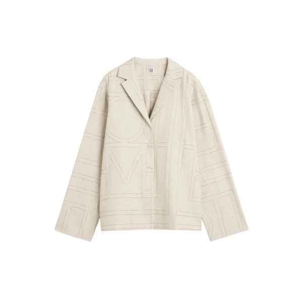 Totême Monogram flannel pj top in Light beige melange - Tops - Scandinavian Minimalist Luxury at Luxury Shoes 