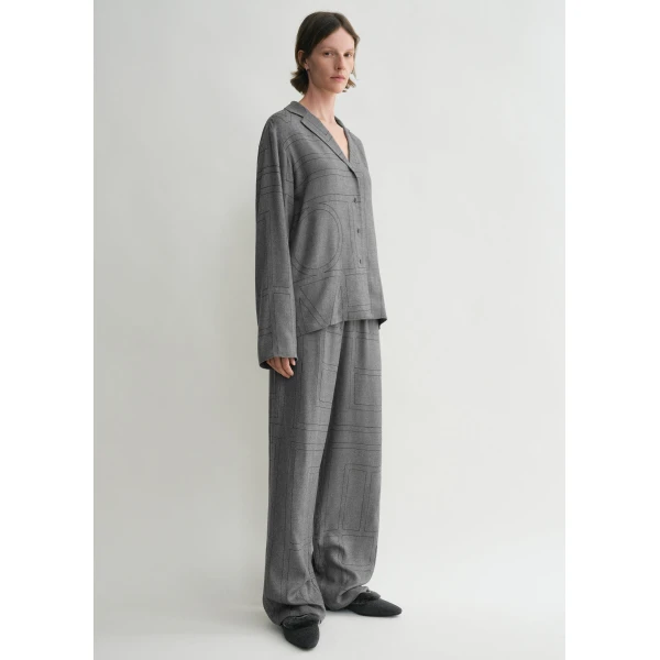 Totême Monogram flannel pj top in Smoke melange - Tops - Scandinavian Minimalist Luxury at Luxury Shoes 