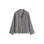 Totême Monogram flannel pj top in Smoke melange - Tops - Scandinavian Minimalist Luxury at Luxury Shoes 