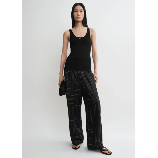 Totême Monogram silk pj bottoms black in Black monogram - Pants - Scandinavian Minimalist Luxury at Luxury Shoes 