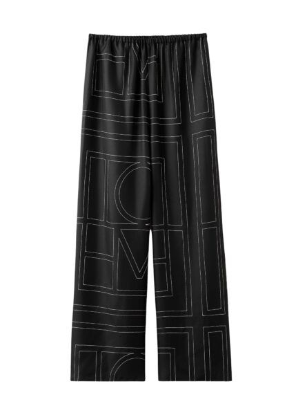 Totême Monogram silk pj bottoms black in Black monogram - Pants - Scandinavian Minimalist Luxury at Luxury Shoes 